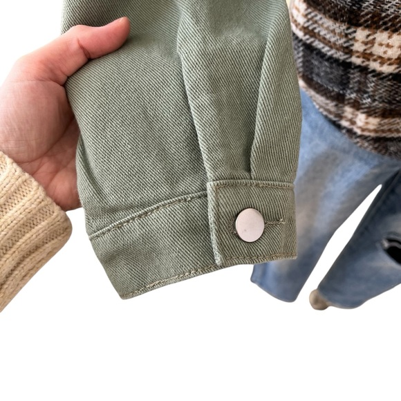 Green and plaid button down 100% cotton lightweight chore coat M - Picture 9 of 14